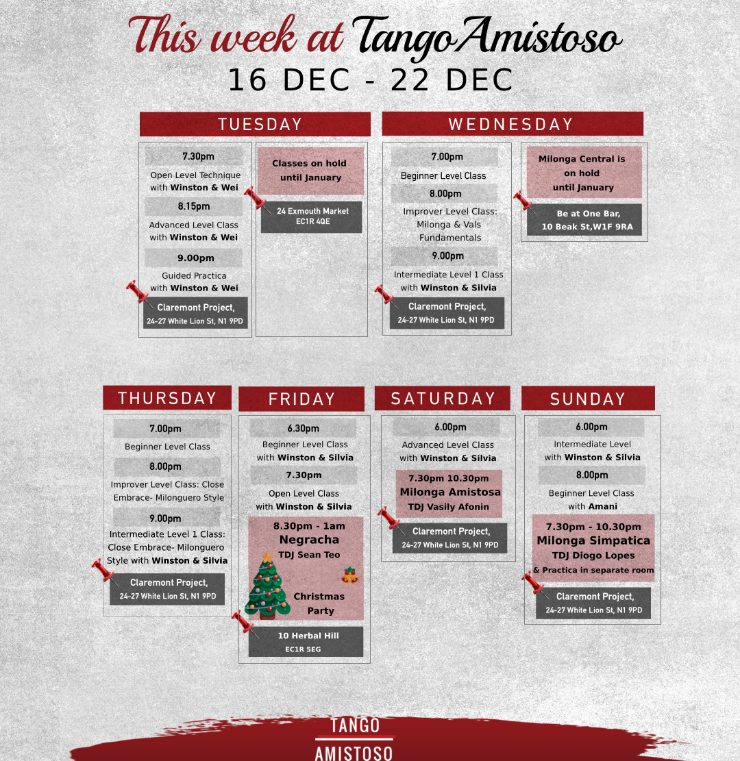 Christmas Negracha, Tuesday Specials with Winston & Wei, Cosy & Christmassy Milonga Amistosa and Milonga Simpatica! Christmas Negracha, Tuesday Specials with Winston & Wei, Cosy & Christmassy Milonga Amistosa and Milonga Simpatica!