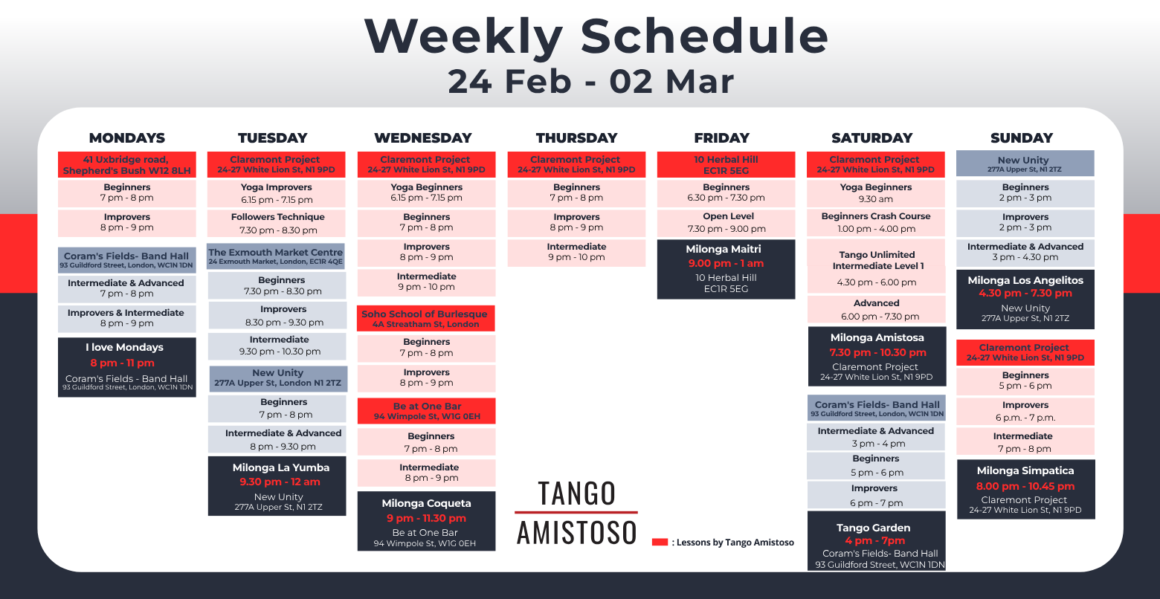 Maitrī Milonga, NEW Followers Technique, NEW Courses: Voleos & Ganchos on Wednesdays in Soho, Beginner’s Crash Course, DeMilonga Maitrī Milonga, NEW Followers Technique, NEW Courses: Voleos & Ganchos on Wednesdays in Soho, Beginner’s Crash Course, DeMilonga